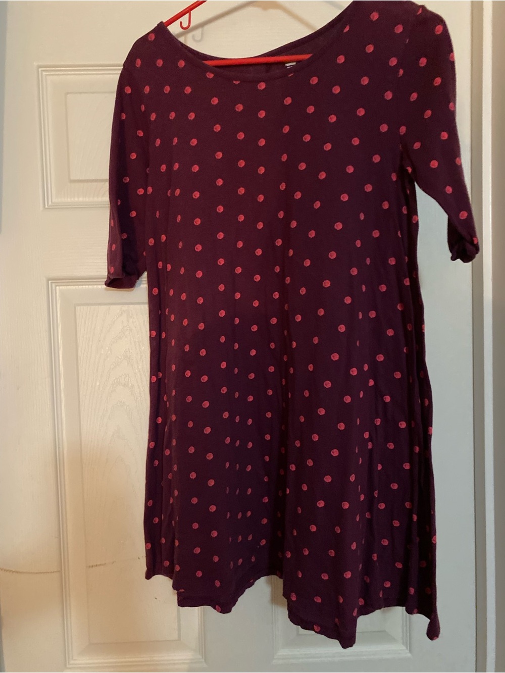 Old Navy Plum Swing Dress with Pink Polka Dots